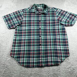 Alfred Dunner Shirt Mens Large‎ Short Sleeve Button Up Plaid Green Made in USA